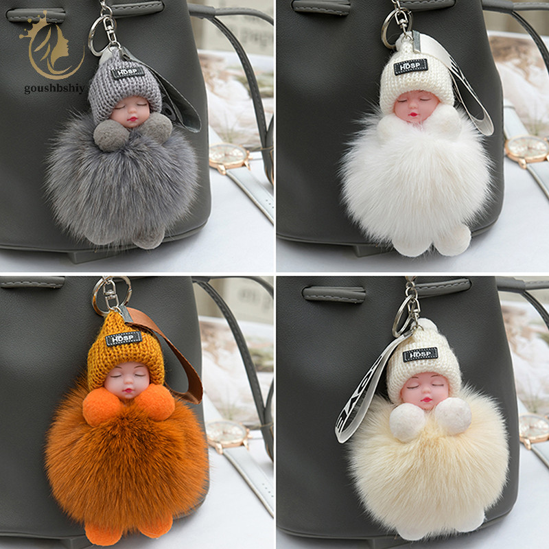 [goushbshiy] Pompom Sleeping Baby Keychain พวงกุญแจตุ๊กตาขนปุยน่ารัก TH