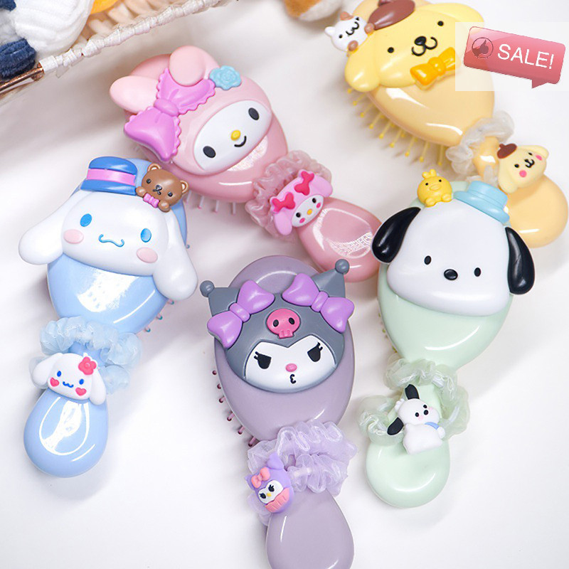 At Sanrio Air Cushion หวีนวด Cinnamoroll Kuromi Mymelody Pochacco หวีแบบพกพาแปรงผมสําหรับสาวของขวัญการ์ตูน A