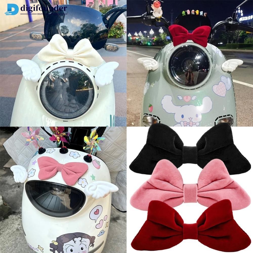 Digifounder 1 PC น่ารักรถจักรยานยนต์หมวกกันน็อคโบว์ตกแต่งไฟฟ้าจักรยานหมวกกันน็อค Bows อุปกรณ์เสริม Bowknot สําหรับรถตกแต่ง S2V4