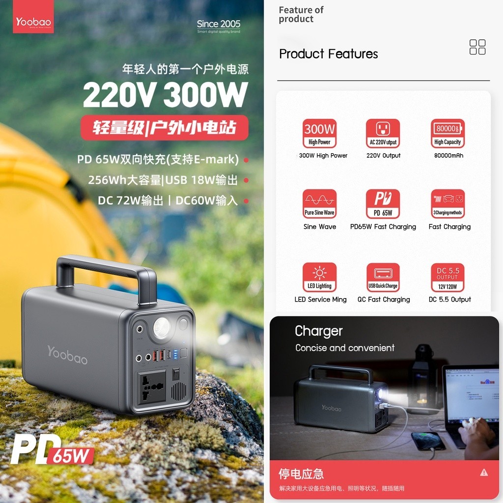 Power Bank ประกัน1ปี Yoobao EN300WL PD 72000mAh Outdoor Power Station PD65W Quick charging 220v 300W