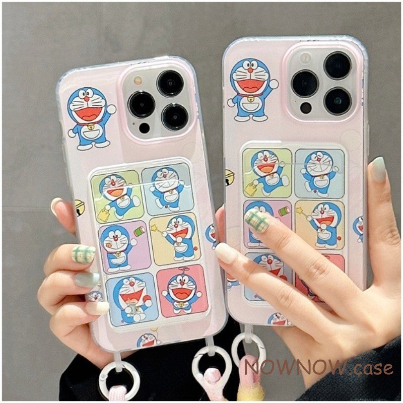 สําหรับiphone 15 14 13 12 11 Pro MAX X XR XS MAX 7 8 Plus SE 2020 INSอะนิเมะการ์ตูนน่ารักDoraemonการ์ดเคสโทรศัพท์พร้อมเชือกรูดปกอ่อน