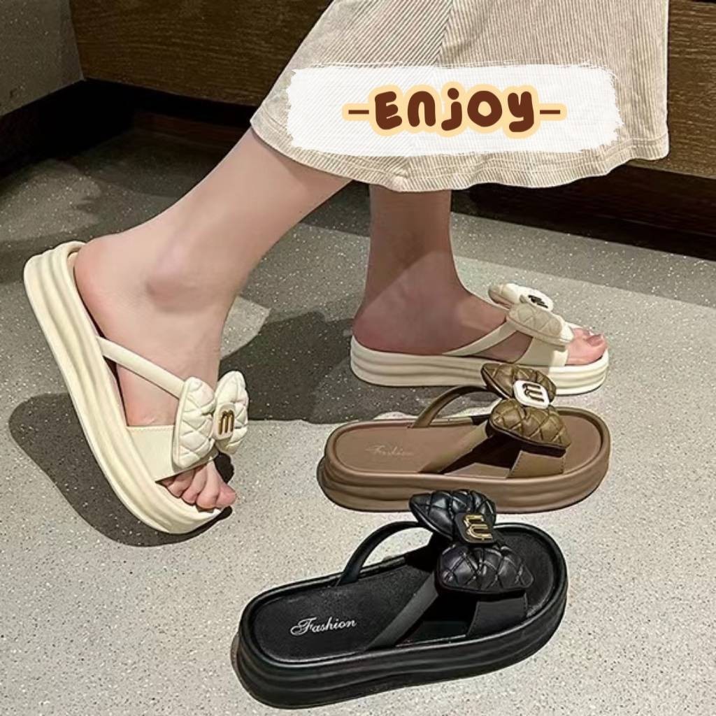 🍓EnJoy🍓 พร้อมส่ง (LT-8805) รองเท้าแตะแฟชั่น ดีเทลโบว์สง่างาม ใส่แล้วสวย รองเท้าผู้หญิง รุ่นเปิดเท้า