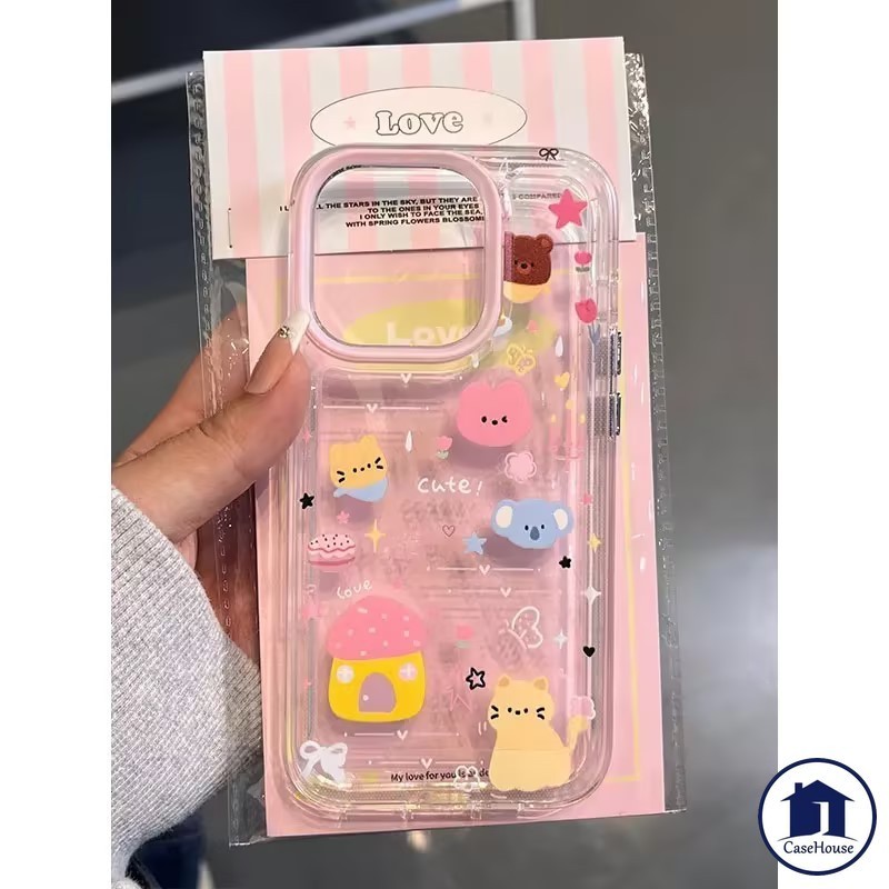 เห็ดแมวน่ารักเคสนุ่มใสเข้ากันได้กับ iPhone 11 15 12 13 14 Pro Max XR 8 7 Plus X XS Max 15 14 Plus SE 2020