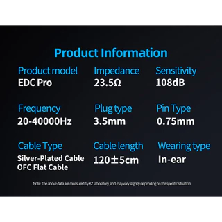 KZ EDC PRO HIFI หูฟังแบบมีสายในหู, ไดรเวอร์ไดนามิกขนาดใหญ่, สายสัญญาณเสียงถอดได้