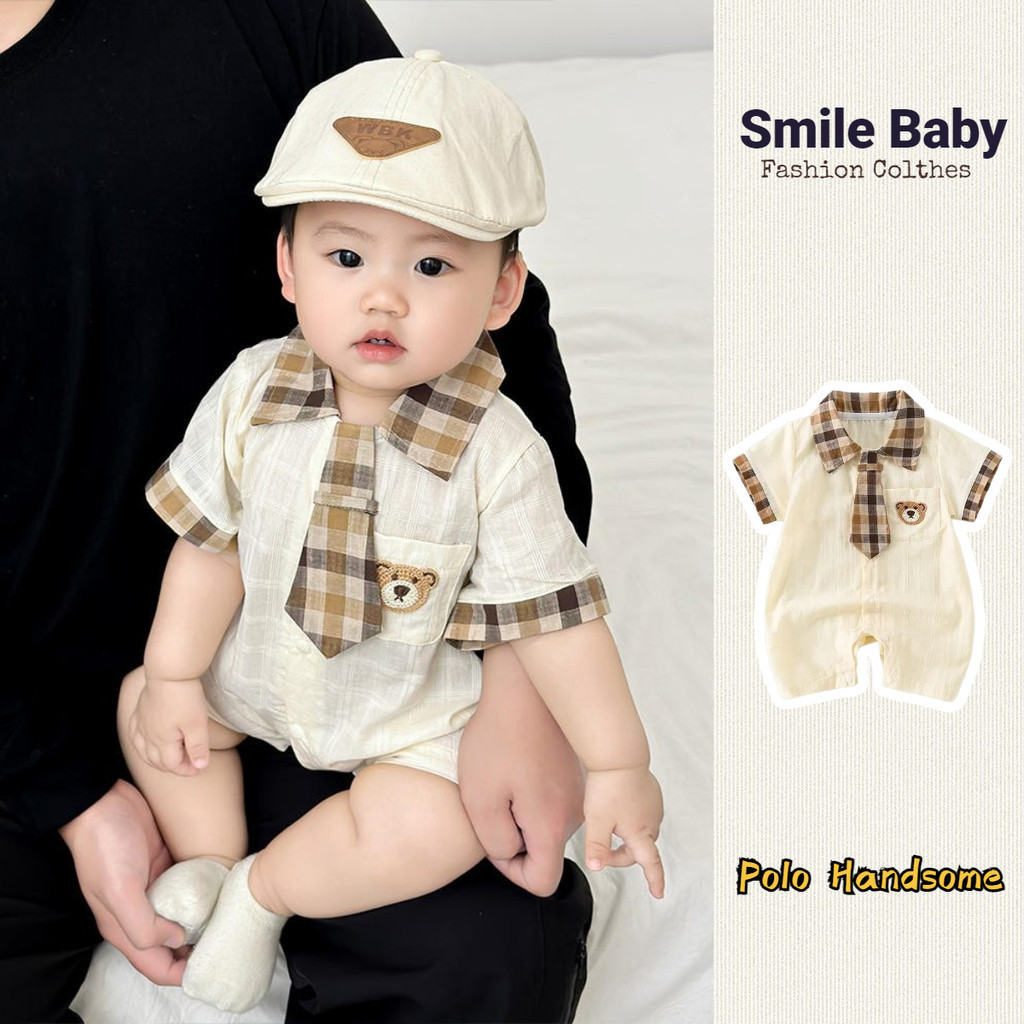 ฤดูร้อนใหม่เสื้อผ้าเด็กชายหญิงแขนสั้นโปโลบอดี้สูท0-24เดือนทารกแรกเกิดบางผูกหล่อ ชุดรอมเปอร์ สไตล์เกาหลี