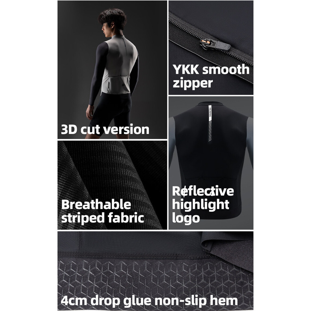 ร็อคโบรส์ แขนยาวย์ผู้ชายระบายอากาศน้ําหนักเบาขี่จักรยานการแข่งขันย์สะท้อนแสงยืดหยุ่น จักรยานเสือภูเขา จักรยานถนนขี่จักรยานเสื้อผ - รูปที่ 7