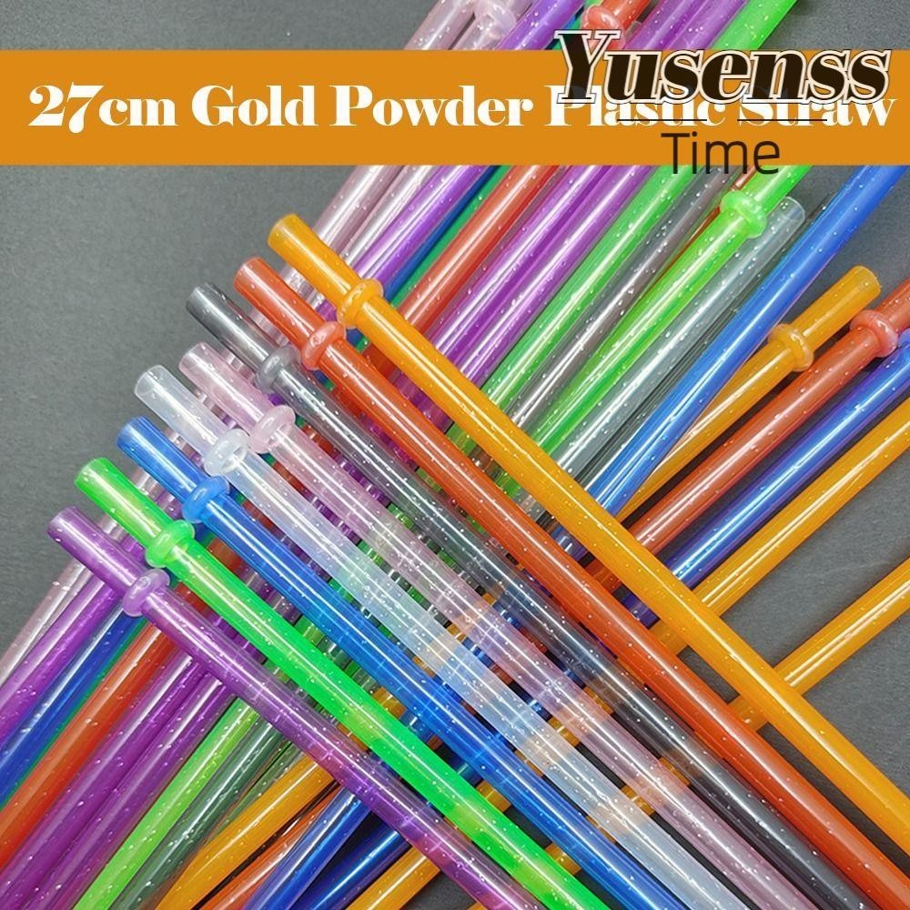 YUSENS 1PC ผงทองหลอดพลาสติก,Reusable Car Travel Cup Straw Glitter Straw, พร้อมแปรงทําความสะอาดแบบพกพ