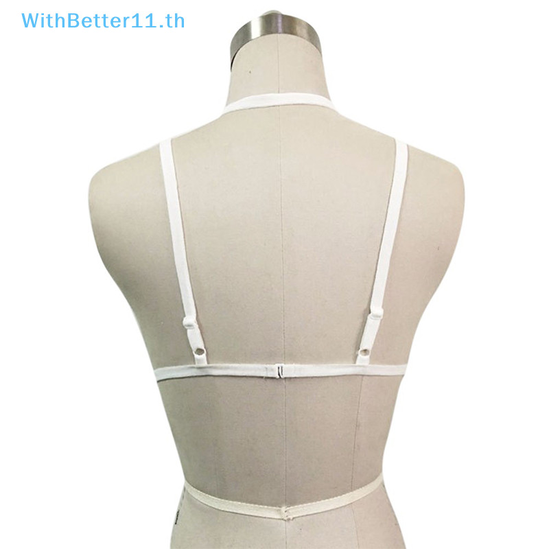 ดีกว่าสีดําสีขาวแฟชั่นเซ็กซี่สีดําgarters Braผู้หญิงสายรัดชุดชั้นในGoth Crop TopsสุภาพสตรีBra Elastic Strappy Hollow Out Halter Bra Bustier Top TH - รูปที่ 4