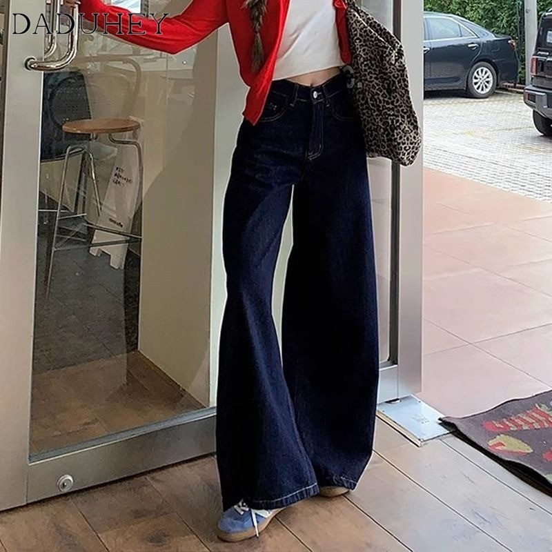 DaDuHey2026 2026 Dark Blue Washed All-Matching Wide Leg Jeans Women's American Retro High Waist Loose and Slimming Casual Pants