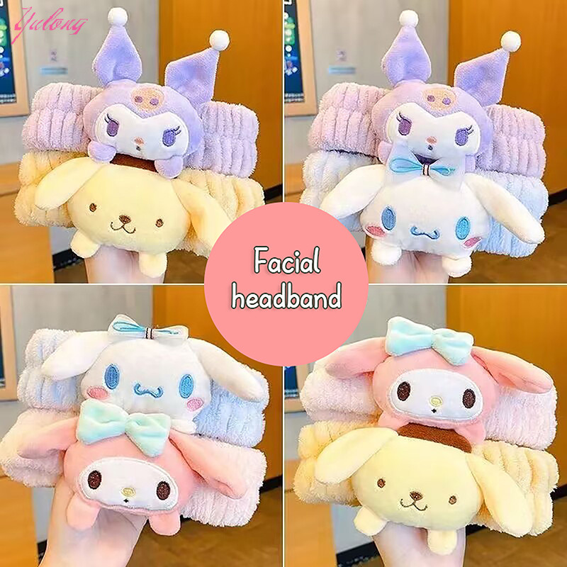 [Yulong] Kawaii Sanrio การ์ตูน Kuromi ตุ๊กตาล้างหน้าผม Band ล้างแต่งหน้าช่อดอกไม้ผมวงหวานและน่ารัก Anti Slip Headwear TH