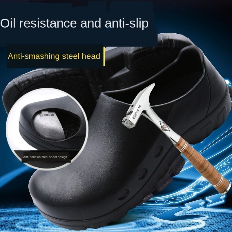 ความปลอดภัยรองเท้าหัวเหล็ก Anti-Smashing Rain Boots รองเท้าน้ํารองเท้าผู้ชายรองเท้า Chef กันน้ํา Anti-Slip กันน้ํามันห้องครัว Wor