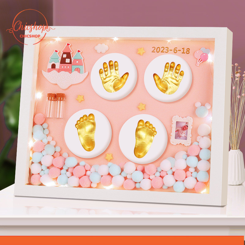 chishop แถมไฟ！ชุดปั๊มมือเท้าเด็ก PICTURE FRAME DIY เหมาะสำหรับเด็กแรกเกิด-3ปี
