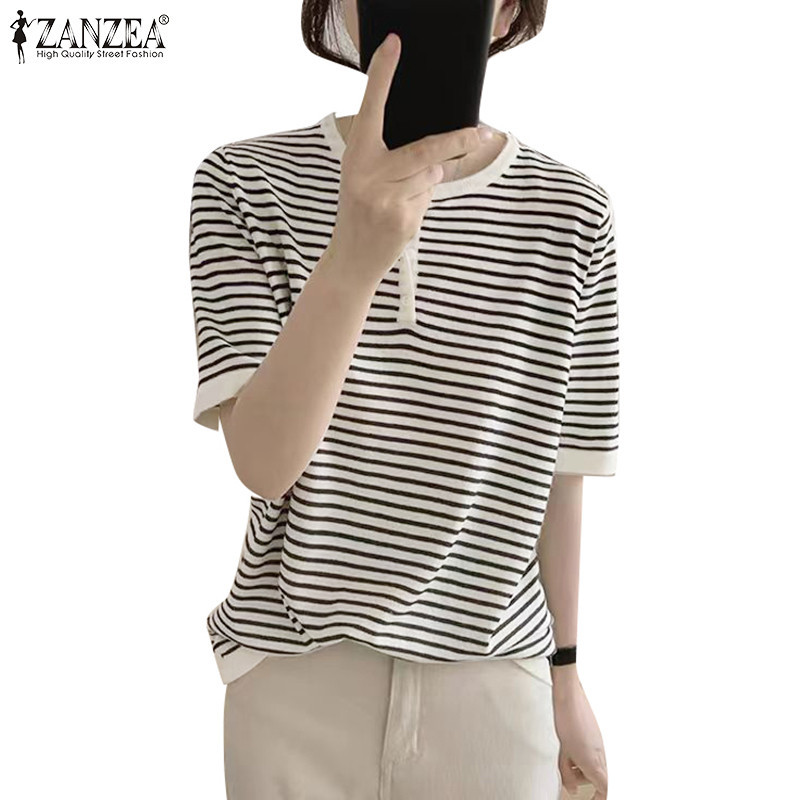 Zanzea เสื้อยืดคอกลมแขนสั้น H-Type แฟชั่นเกาหลีสําหรับผู้หญิง