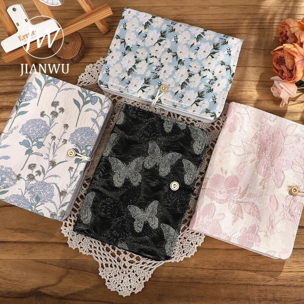 Jianwu A5 วรรณกรรมปักผ้าปุ่มหลวมโน้ตบุ๊คดอกไม้ผีเสื้อ Creative DIY อุปกรณ์นักเรียนเครื่องเขียน