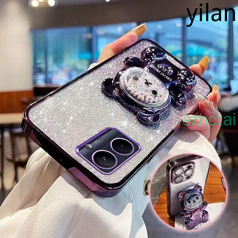 เคส Vivo Y03/Y18/Y100 5G/Y27S/Y20/Y12S/Y21S/Y33S/Y33T/T1X/Y31/Y51/Y53S/Y30/Y17S/Y27 5G/Y36 5G วงเล็บหมุน 360 °เคสโทรศัพท์บรรเทาความเครียดหมีลูกปัดสีสันสดใสขาตั้งพับได้เคส TPU แบบนุ่ม