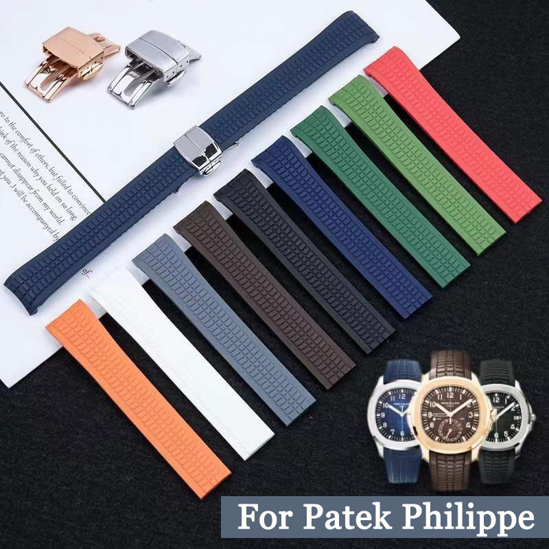 ปลายโค้งสายนาฬิกายางสายนาฬิกาซิลิโคน 21 มม.สร้อยข้อมือสําหรับ Patek Philippe Aquanaut 5164a 5167a-001 สายนาฬิกาเข็มขัดผู้หญิงผู้ชายสายรัดข้อมือ