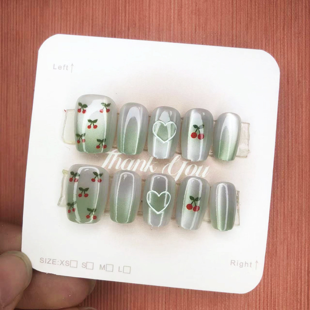 Cat Eye Handmade กดบนเล็บ 10 ชิ้นเล็บปลอมพร้อมสติกเกอร์กาว T097