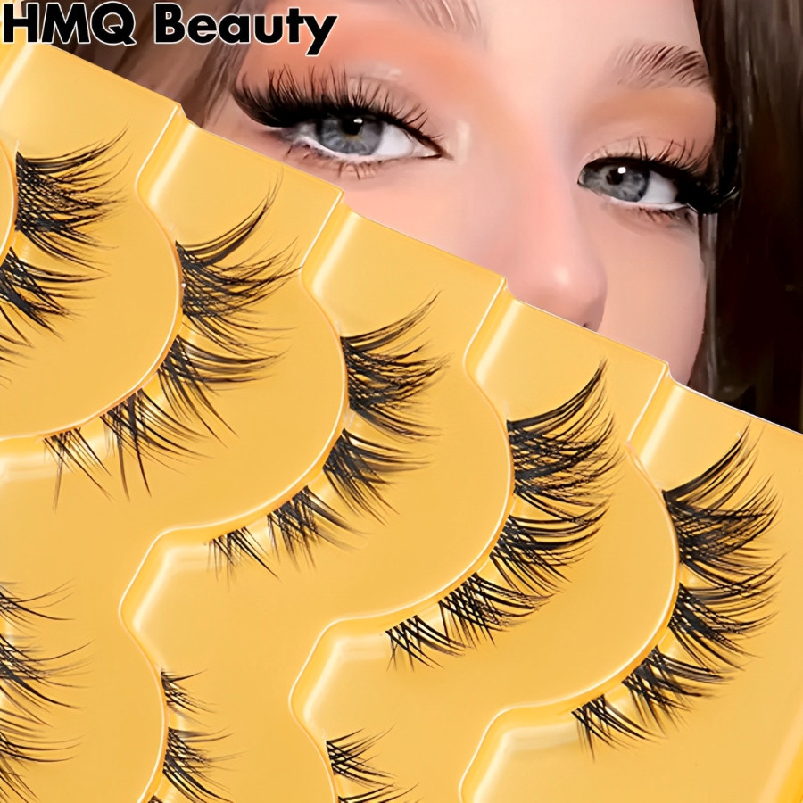5 คู่ขนตาปลอมแมวโปร่งใส Stem ธรรมชาติและยาวสไตล์ Cross และ Fluffy Elongated Eye End ประดิษฐ์ 3D ขนตา