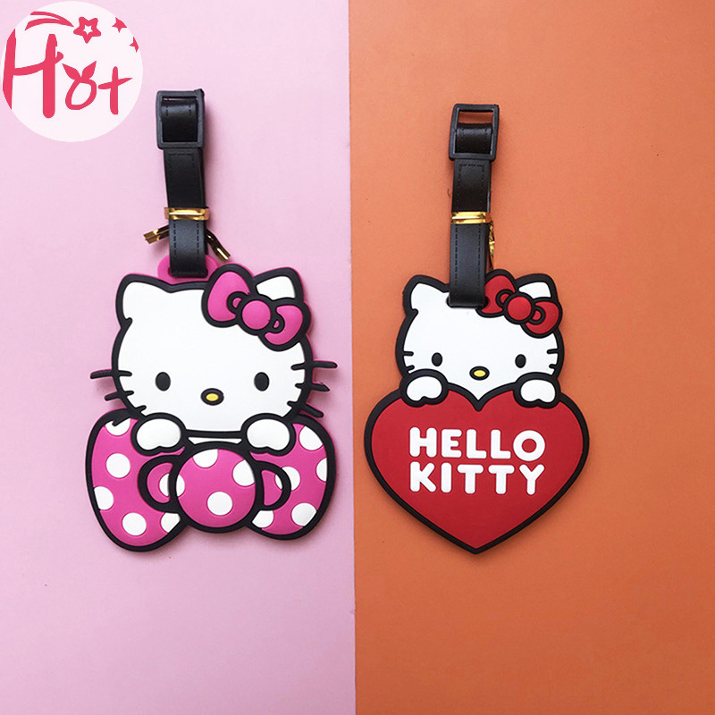 Ge อุปกรณ์การเดินทางแท็กกระเป๋าเดินทาง Sanrio การ์ตูน Hello Kitty กาวนุ่มกระเป๋าเดินทาง Baggage Boarding แท็กแบบพกพา Baggage Tag Square