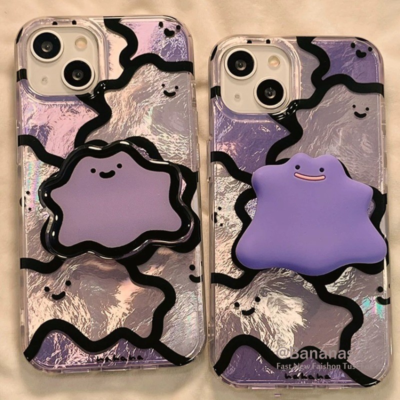 Iphone 15 14 13 12 11 Pro Max X Xr Xs Max 7 8 Plus SE2020 เคสโทรศัพท์การ์ตูนน่ารักสีม่วง Ghost + Stand Clear Soft Cover