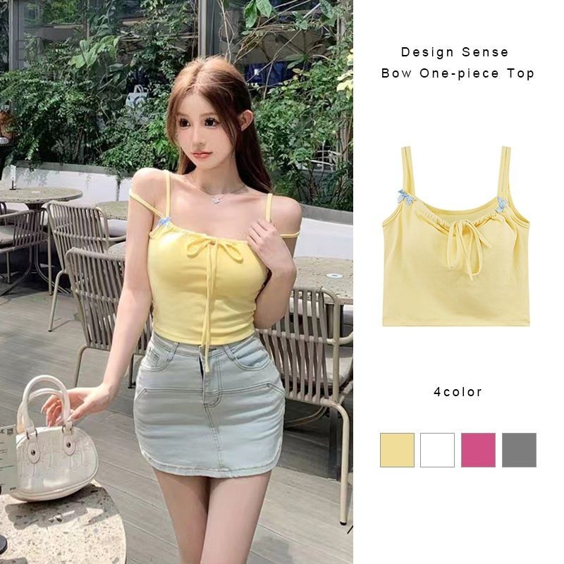 Design Sense Bow เสื้อชิ้นเดียว Ins สาวร้อนหวาน Camisole ผู้หญิงฤดูร้อนด้านหลังที่สวยงาม