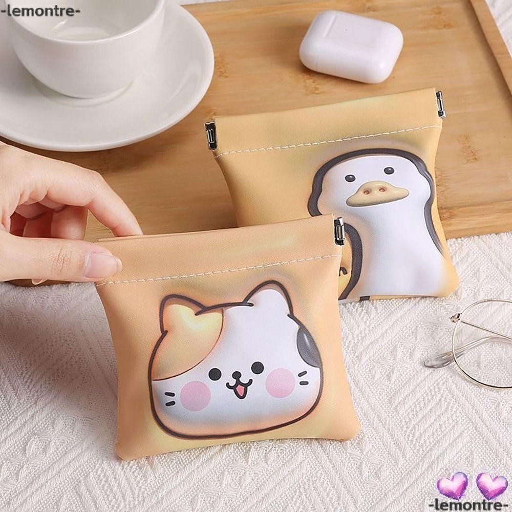 กระเป๋าใส่เหรียญ LEMONTRE, กระเป๋าลิปสติกแบบพกพา PU, 2024 Cartoon Cat Mini Cosmetic Organizer Pouch Girls