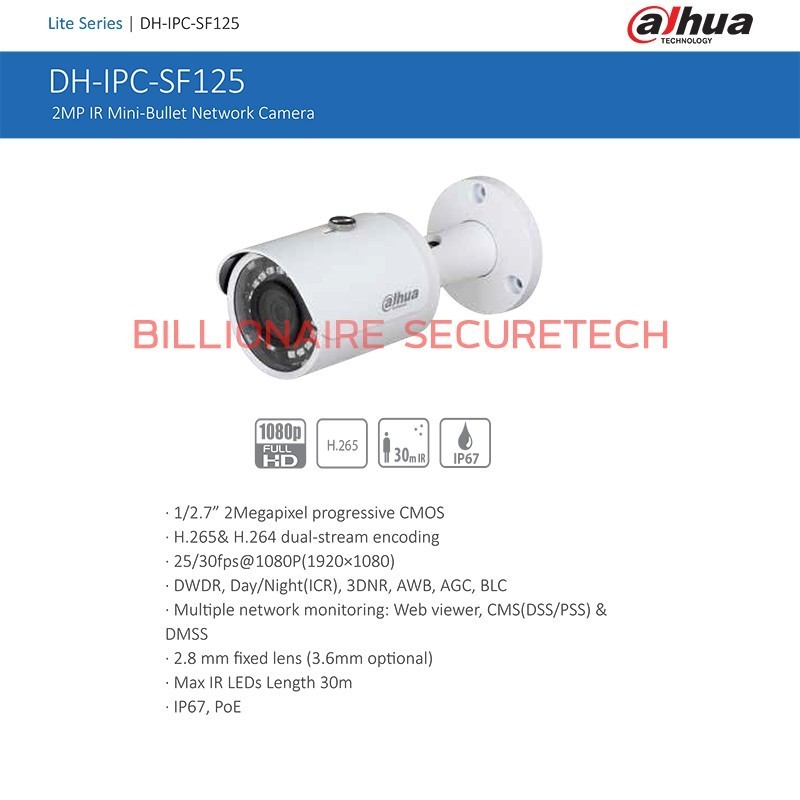 เฝ้าระวัง DAHUA IP CAMERA 2 MP IPC-SF125-S2 (3.6mm) BY BILLIONAIRE SECURETECH