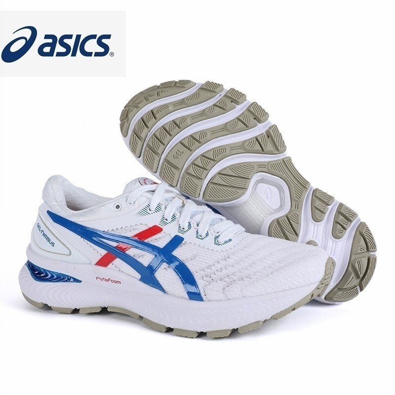 [คลังสินค้าพร้อม] Asics GEL-Nimbus 22รองเท้าผ้าใบผู้ชายสีขาวสีน้ำเงินสีแดง