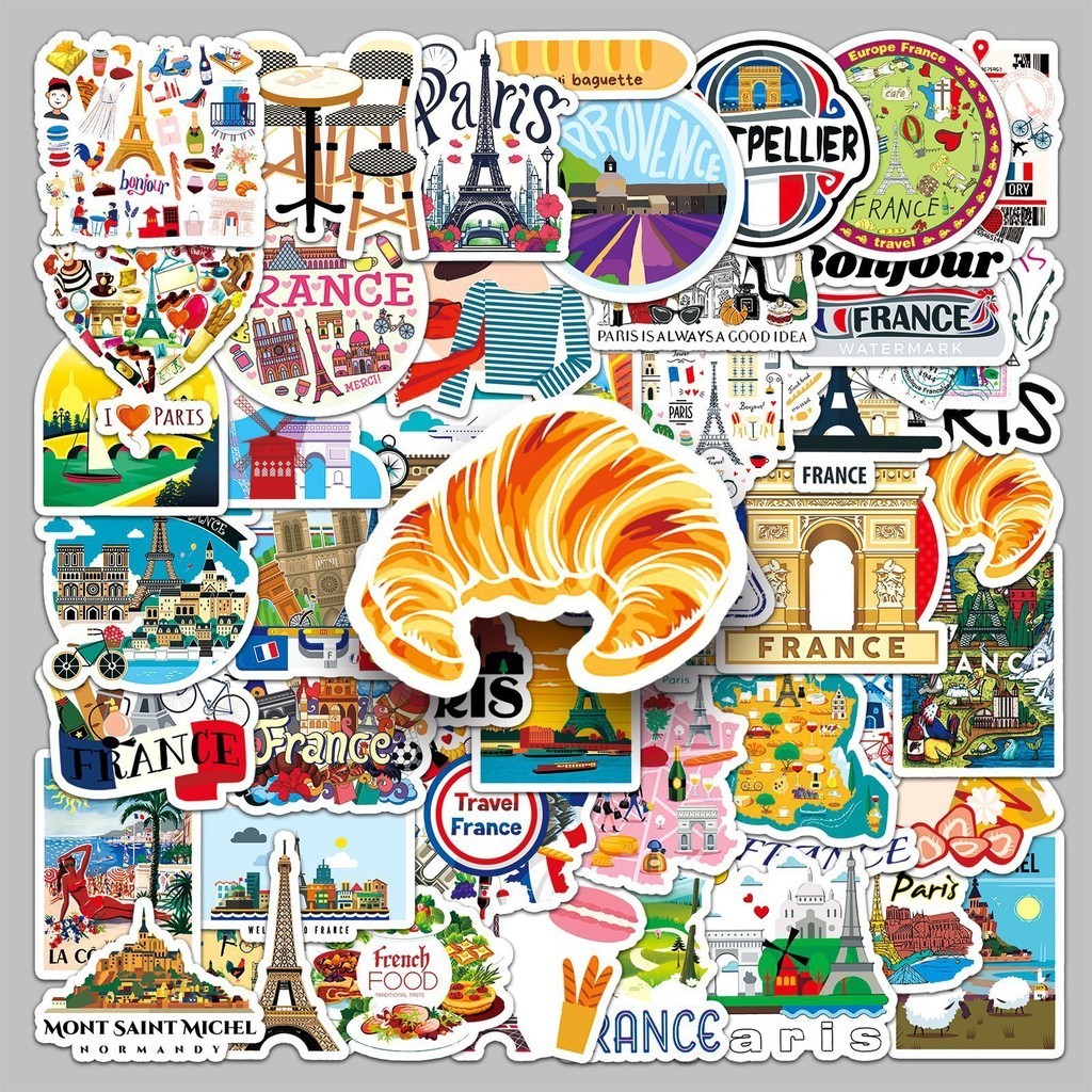 Paris France ปารีส ฝรั่งเศส Camping Travel สงกรานต์ sticker vintage ticket สติกเกอร์ กันน้ำ 50ชิ้น