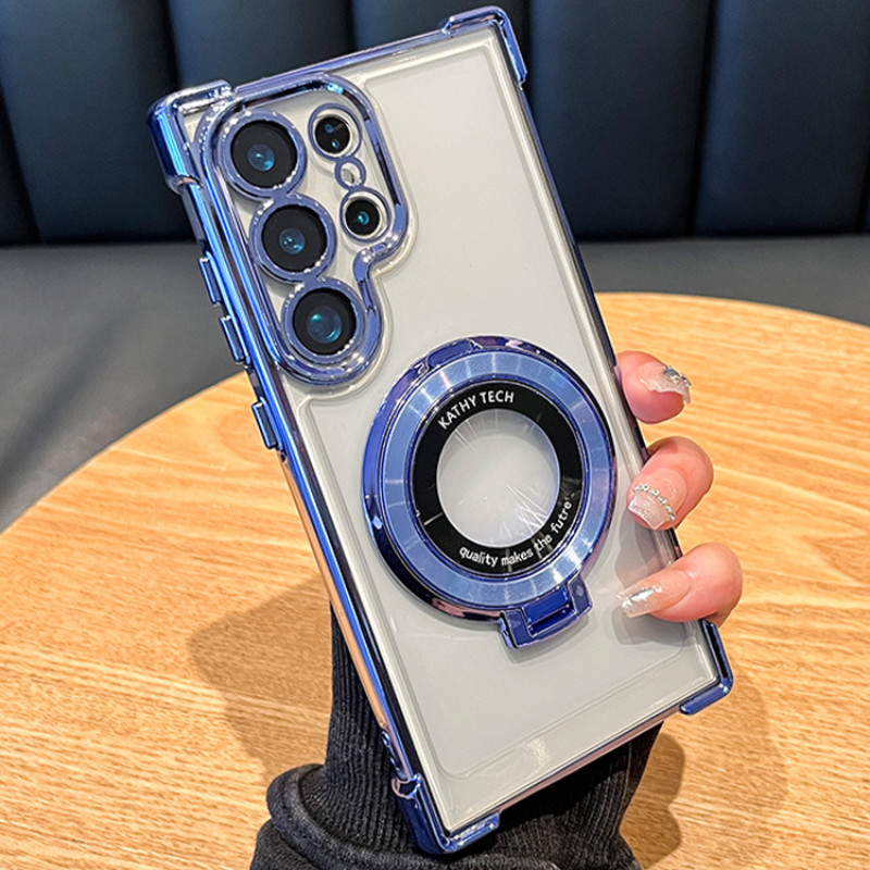 หรูหราชุบแม่เหล็กขาตั้งกันกระแทกเคสใสสําหรับ Samsung Galaxy S24 Ultra S23 S22 S21 หมายเหตุ 20 10 Plus อะคริลิคปกหลัง - รูปที่ 2