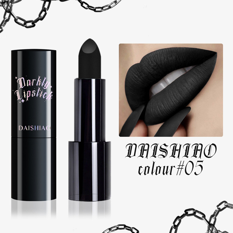 ลิปสติกเนื้อแมทติดทนนาน Nude Matte Black Red Halloween Creative Makeup ลิปสติกย้อนยุค