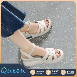 Queen แฟชั่นส้นหนา รองเท้าแตะผู้หญิง พริตตี้รองเท้าแตะ