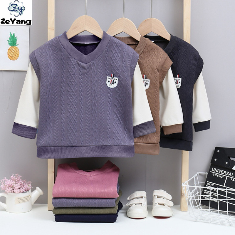 [ZY] 70-170 ซม.พร้อมสต็อกเสื้อกันหนาวเด็กปลอมสองชิ้นแขนยาวลําลองแขนยาวเสื้อยืดฤดูใบไม้ร่วงฤดูหนาว Baby Bottoming เสื้อ Simple All-Match Top Pullover Lo