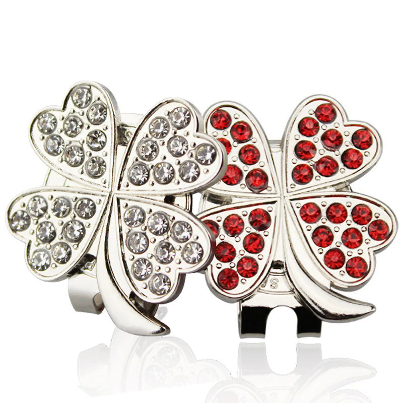 Golf Ball marker with diamond crystal four leaf clover lovely for girl wife gift ball game white blu