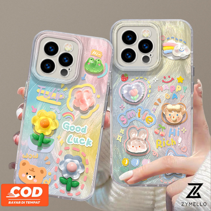 สำหรับ OPPO OPPO Reno12 F 5G Reno 12 5G Reno 12 Pro 5G Reno 11F 5G Reno 11 5G Reno 10 5G Reno 8T 5G Reno 8T 4G Reno 8Z 5G Reno 7Z 5G Reno5 Reno4 realme C67 C65 C63 C61 C53 C55 C51 C35 C21Y c15 เคสโทรศัพท์ซิลิโคน TPU ป้องกันการตกหล่นรูปกบดอกไม้หมีสีเงินกลิ