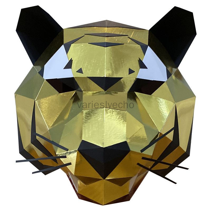Geometric 3D Tiger Akita Paper Mask, อุปกรณ์ปาร์ตี้สัตว์ป่า DIY Jungle Zoo แผ่นกระดาษรูปสัตว์สําหรับงานเลี้ยงวันเกิด, ตกแต่งฮาโลวีน