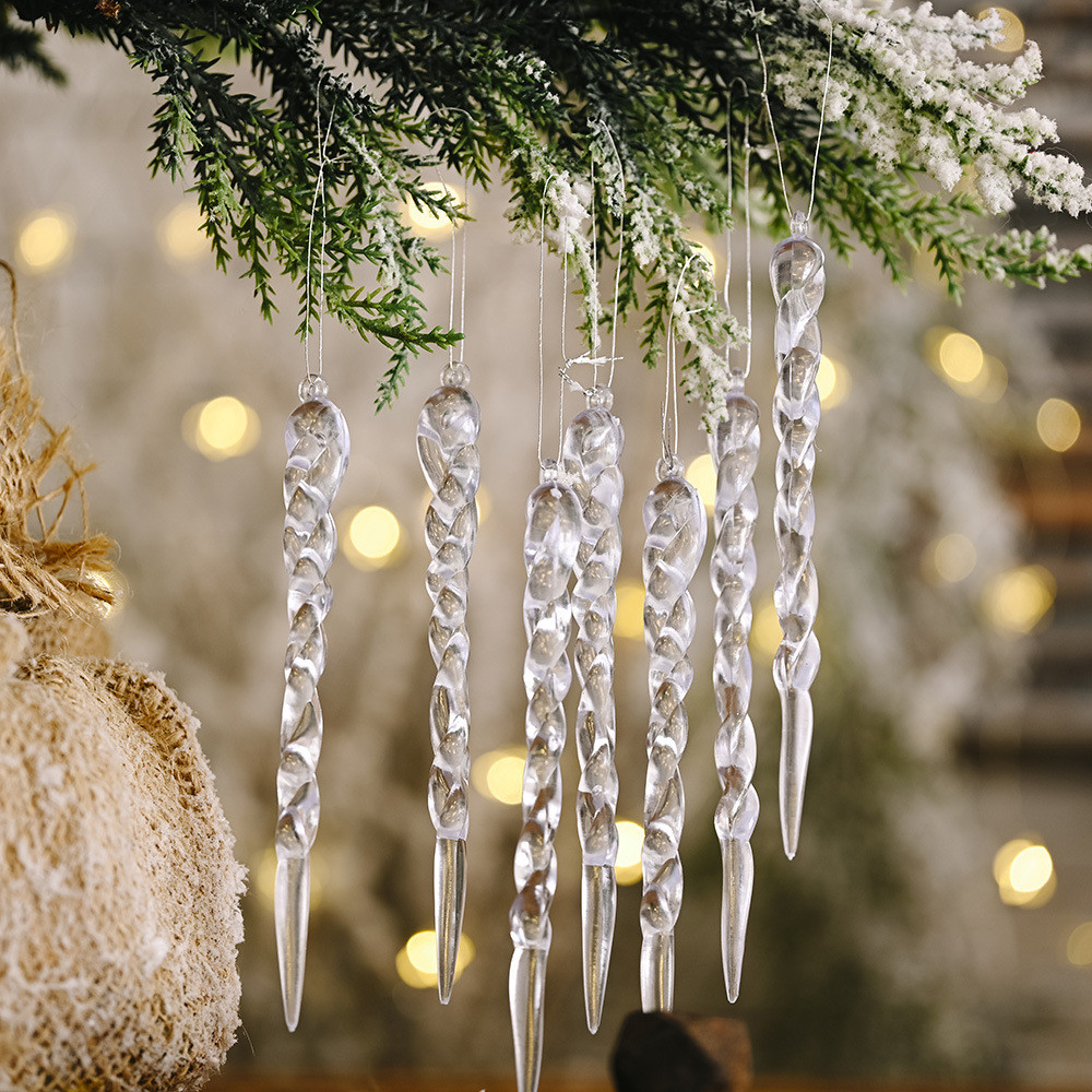 12 ชิ้นจําลอง Icicle ต้นคริสต์มาสแขวนเครื่องประดับน้ําแข็งปลอม Xmas Party จี้ตกแต่งคริสต์มาส