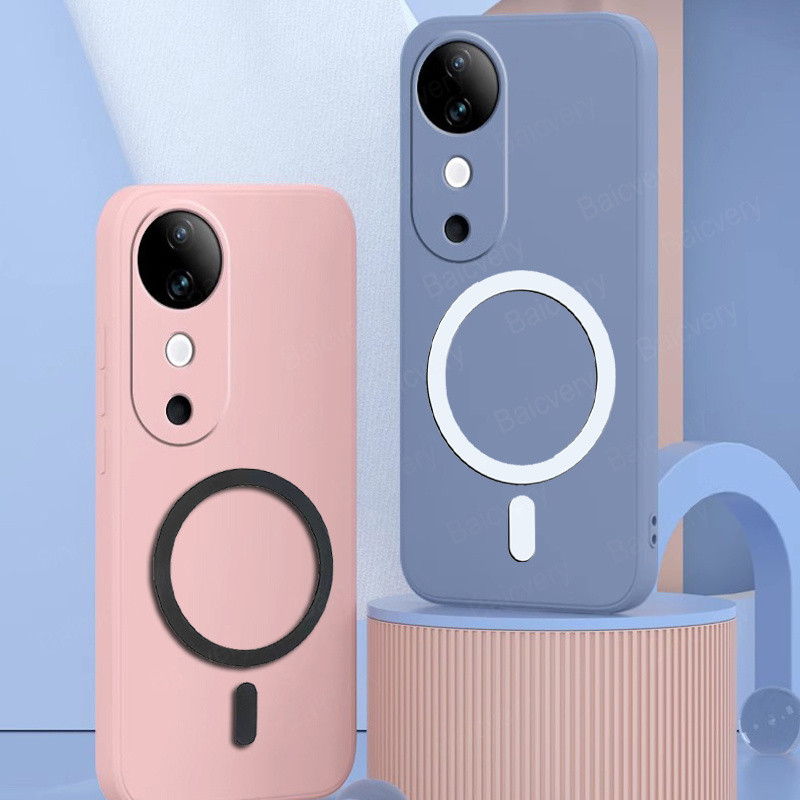 สําหรับ VIVO V40 / V40 Pro กรณีแม่เหล็กชาร์จไร้สายปลอกที่มีสีสัน TPU ซิลิคอนปกหลัง – โปรปัง