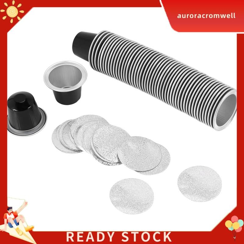 In Stock 50 ชุดกาแฟรีฟิลแคปซูลถ้วยแคปซูลกาแฟแบบใช้แล้วทิ้งบรรจุภัณฑ์ Cafe Supplies สําหรับ Nespresso สีดํา