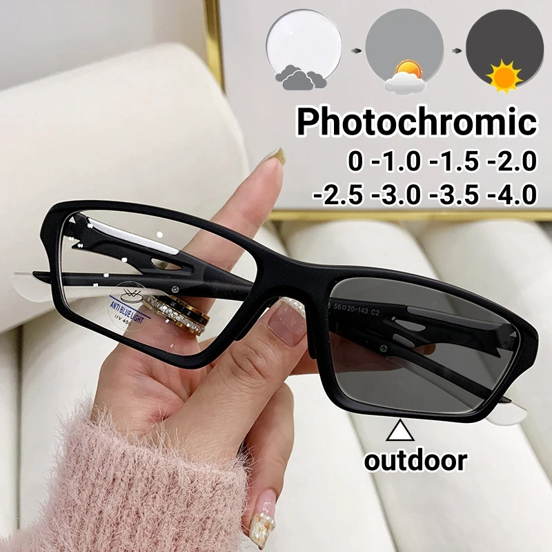 Tr90 กีฬา Photochromic สายตาสั้นแว่นตา Anti Blue Light แว่นตาขี่จักรยานกลางแจ้ง Anti Slip ผู้ชายผู้หญิง Unisex ใกล้ Sight แว่นตา