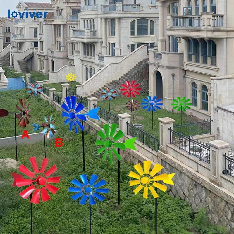 [Loviver] 28 นิ้วประติมากรรมลมกังหันลมโลหะพร้อมสวนโลหะ Stake Pinwheel ลมสําหรับ Yard Garden ตกแต่งลานกลางแจ้ง