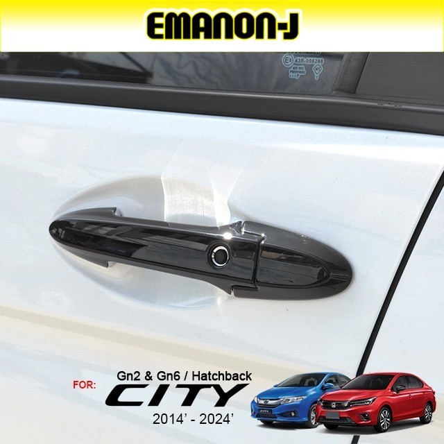 Honda City 2014 - 2024 & City Hatchback Key Less Model Car Door Handle Cover สีดําเงา GN6 GN2 8 ชิ้น