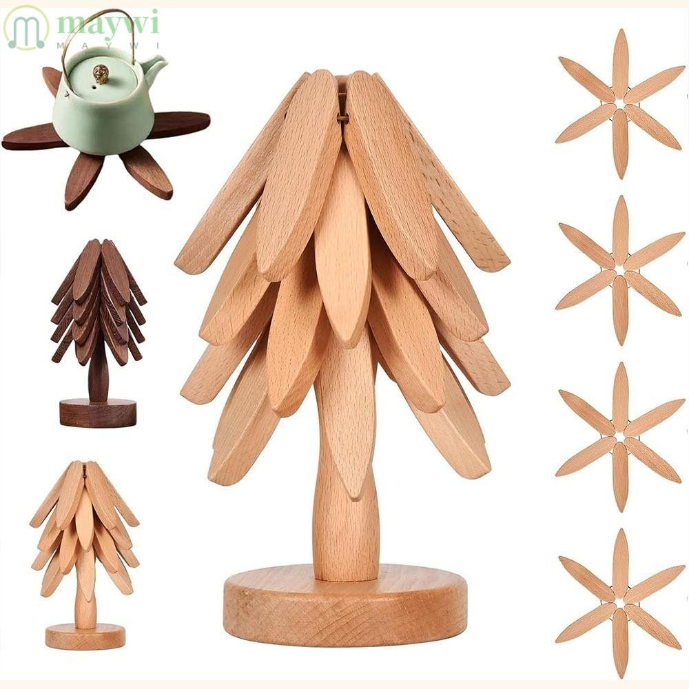 MAYWI 3/4ชิ้น ที่รองแก้วออกแบบต้นไม้ ป้องกันน้ำร้อนลวก ทนความร้อน เครื่องประดับในครัวเรือน