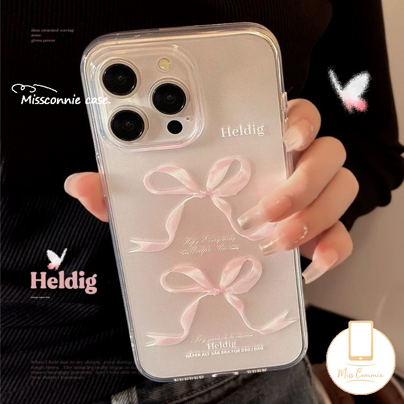 การ์ตูนโรแมนติกสีชมพูโบว์ดอกไม้สีฟ้าปลอกใสเข้ากันได้สําหรับiphone 15 11 7Plus 13 12 14 Pro Max X XS Max 15 14 8 7 Plus XR SE 2020 แฟชั่นPearl RomanceสีชมพูBSoftเคสโทรศัพท์