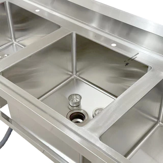 ซิงค์ล้างจานสแตนเลส พร้อมที่คว่ำจาน อ่างล้างจาน3หลุม 180x70x80cm Triple Bowl Kitchen Sink SK180-70-ST483