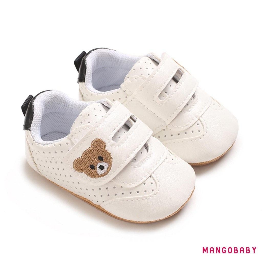 Mg-baby Boys Girls รองเท้าผ้าใบหมีน่ารักเย็บปักถักร้อยทารก First Walking รองเท้า Non-Skid รองเท้ากีฬา