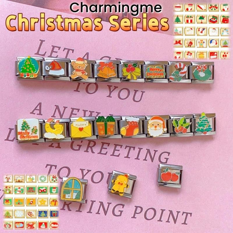 100pcs Christmas Series Golden Silvery Charms อิตาเลี่ยน Modular สร้อยข้อมือ Charm Links Fit 9 มม.สร้อยข้อมือสแตนเลสเครื่องประดับ DIY ทํา