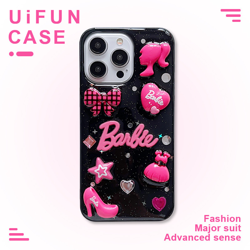 แฟชั่น Rose Red Love Heart Barbie Girl Epoxy เคสโทรศัพท์สําหรับ iPhone 16 15 14 Plus 13 12 11 Pro Max 16Plus Dirt Resistance TPU ฝาหลังเชลล์