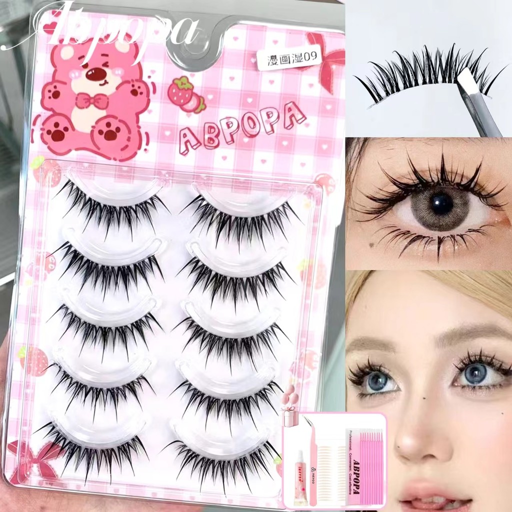 Abpopa Ineyoo ธรรมชาติโค้งหนาเซ็กซี่ High-end Layering Bushy Messy สไตล์โปร่งใส Slim Stem Manga Eye แต่งหน้า