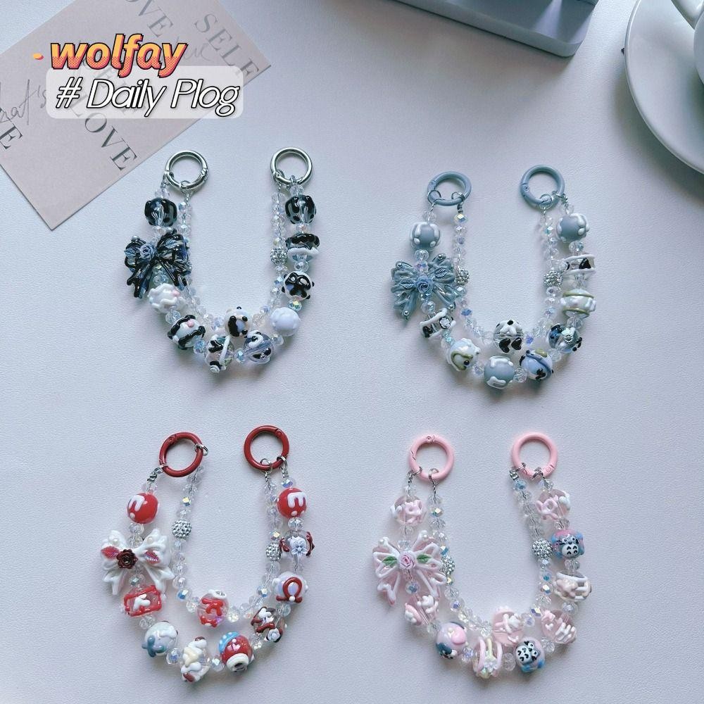 สายคล้องโทรศัพท์มือถือ WOLFAY, พวงกุญแจจี้กระเป๋า Bowknot Sanrio, POP MART SpongeBob Beaded Double Layer Phone Lanyard